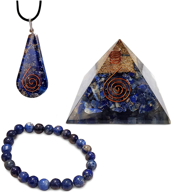 Orgone Pyramid Lapis Lazuli - Set of 3 Pendants, Bracelet, Chakra Crystal Pyramid, Positive Energy Generator, Orgonite, Reiki, Healing, Meditation, Spiritual Balancing Stones